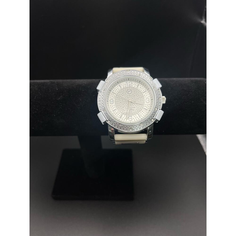 Techno Pave hiphop Bling Unisex white wristwatch
